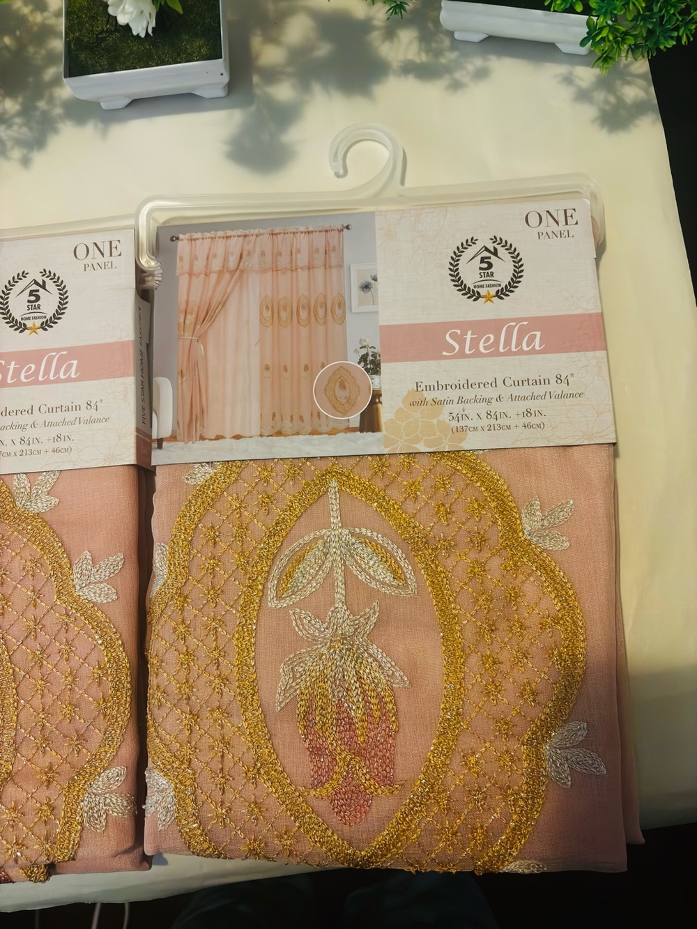 Set Stellah Pink Peach Embroidered Curtain Panel with Gold Detailing